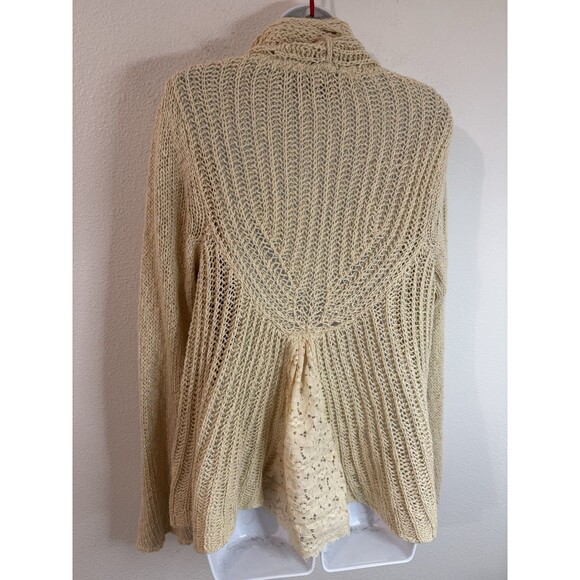 Anthropologie Knitted Knotted Cardigan Ivory  Boho Lace Girly Medium Petite - Picture 2 of 6